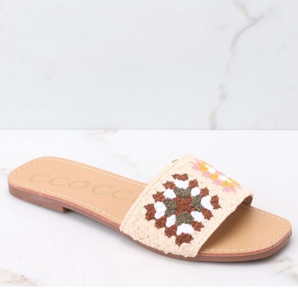 CCOCCI Crochet Walking Above Brown Multi Slide Sandals Brown Blush Multi  8 - Picture 2 of 12
